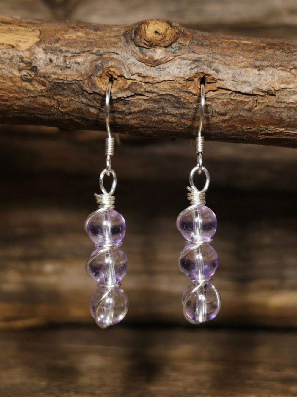 Lavender Amethyst Wire Wrapped Dangle Earrings Silver Wire